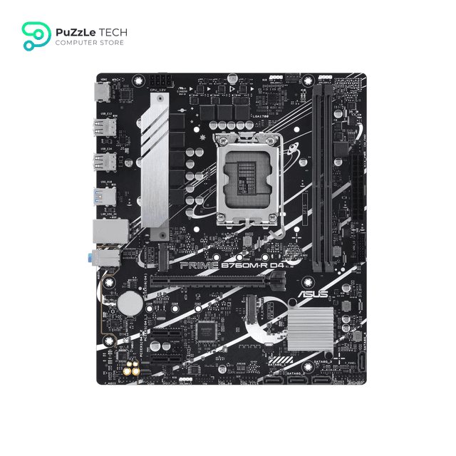 ASUS PRIME B760M-R D4, an Intel B760 LGA 1700 micro-ATX motherboard with PCIe 4.0, two PCIe 4.0 M.2 slots, DDR4, Realtek 2.5Gb Ethernet, HDMI™, SATA 6 Gbps, front USB 5Gbps ports, Aura Sync