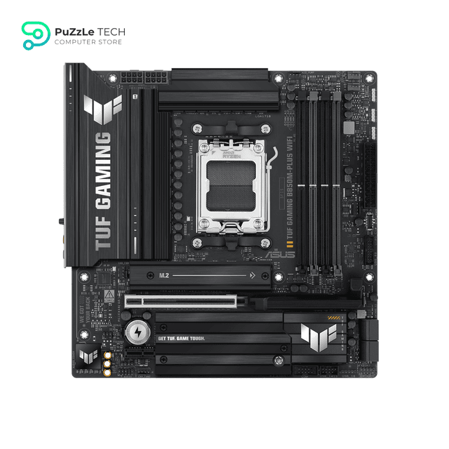 ASUS TUF Gaming B850M-PLUS WiFi AMD AM5 B850 mATX Motherboard, 14+2+1 80A DrMOS Stages, DDR5, PCIe 5.0, 3X M.2, Wi-Fi 6E, 2.5Gb LAN, DP, HDMI™, USB 10Gbps & 20Gbps Type-C®, BIOS Flashback™, Aura Sync