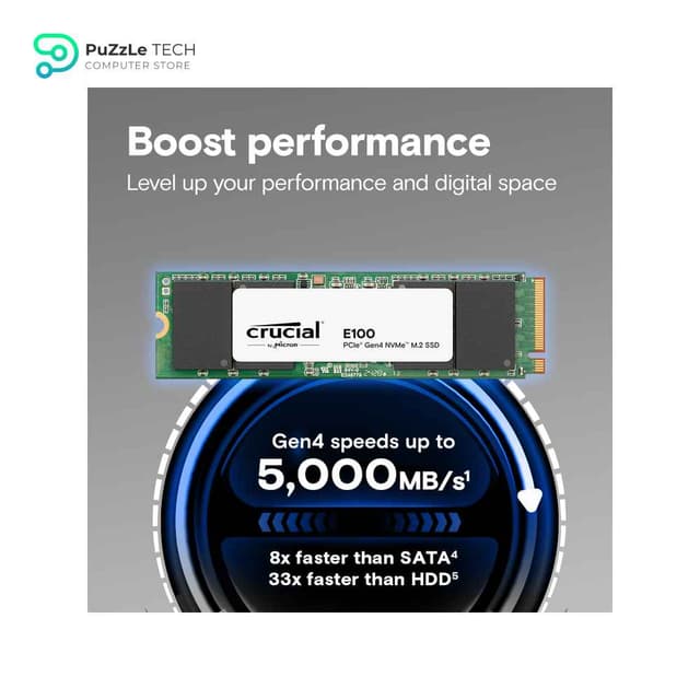 Crucial E100 1TB M.2 NVMe PCIe Gen4 Internal SSD - Up to 5000MB/s Laptop & Desktop Compatible - CT1000E100SSD8