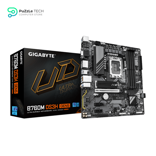 GIGABYTE B760M DS3H DDR5 GEN5 Motherboard - LGA1700, 13th & 12th Gen Intel Support, PCIe 5.0, Dual M.2, USB 3.2 Gen2, Micro ATX