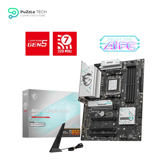 MSI B850 GAMING PLUS WIFI Motherboard, ATX - Supports AMD Ryzen 9000/8000 / 7000 Processors AM5 - DDR5 Memory Boost 8200+ MT/s (OC) - PCIe 5.0 x16 & 4.0 x16 - M.2 Gen5 - Wi-Fi 7 - 5G LAN